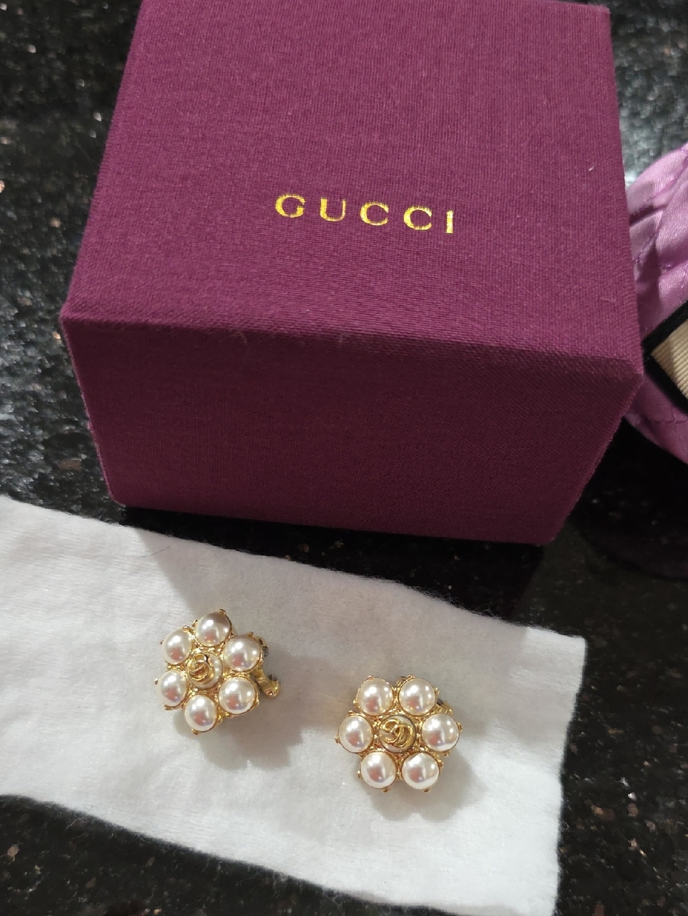 Gucci Gold & Pearl Floral Cluster Earrings